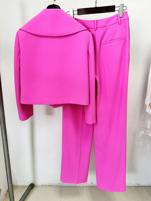 SR2344 Pink Spring Suit Women's Long Sleeve High Waist Solid Suit Jacket and Pants Suit Lapel Suit for Combination Suit