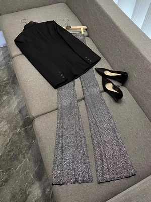 SR2347 Women's 2-Piece Suit Set for Formal Office Wear Jacket and Luxurious Beaded Long Pants in Autumn