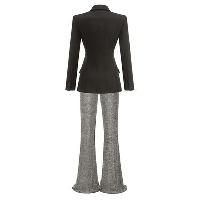 SR2347 Women's 2-Piece Suit Set for Formal Office Wear Jacket and Luxurious Beaded Long Pants in Autumn