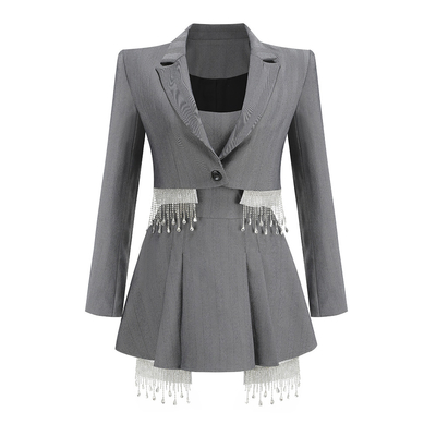 SR2348 Luxurious Spring and Autumn Jacket for Women Office Wear Two-Piece Set Polyester Cotton Fabric 400g Weight