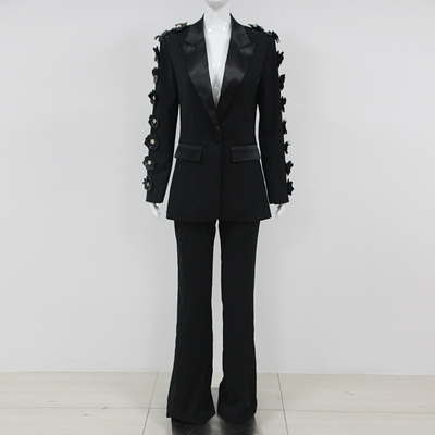 Upgrade Your Formal Wear Game with SR2340 Black Floral Deep V-Neck Suit Pants Two-Piece Set and Breathable Fabric
