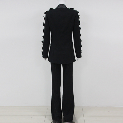 Upgrade Your Formal Wear Game with SR2340 Black Floral Deep V-Neck Suit Pants Two-Piece Set and Breathable Fabric
