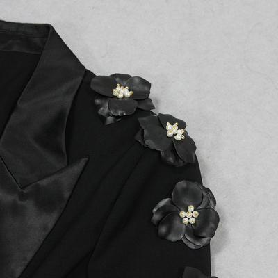 Upgrade Your Formal Wear Game with SR2340 Black Floral Deep V-Neck Suit Pants Two-Piece Set and Breathable Fabric