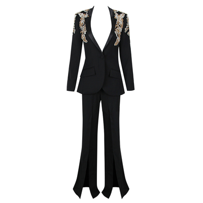 Crystal Suit Formal Business Suit SR2341 Black Luxury Fashion Suit Pants Women's Two-Piece Set Made in Guangdong