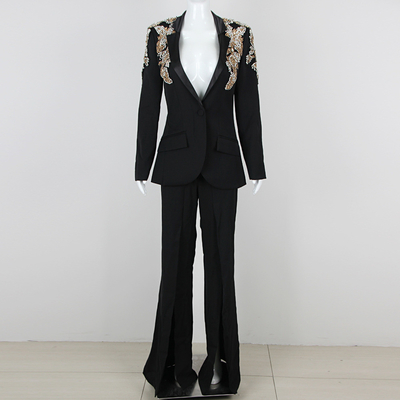 Crystal Suit Formal Business Suit SR2341 Black Luxury Fashion Suit Pants Women's Two-Piece Set Made in Guangdong