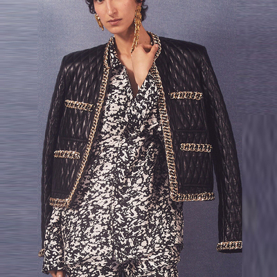 SR2282 Kimshein Trending Product Design Suit Set with Pu Heavy Chain Fashion Two-Piece 260g Fabric Weight Machine Woven