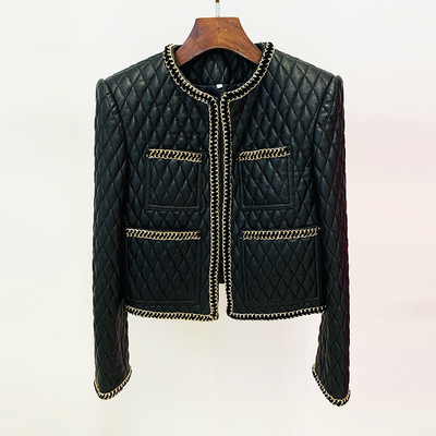 SR2282 Kimshein Trending Product Design Suit Set with Pu Heavy Chain Fashion Two-Piece 260g Fabric Weight Machine Woven