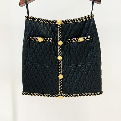 SR2282 Kimshein Trending Product Design Suit Set with Pu Heavy Chain Fashion Two-Piece 260g Fabric Weight Machine Woven