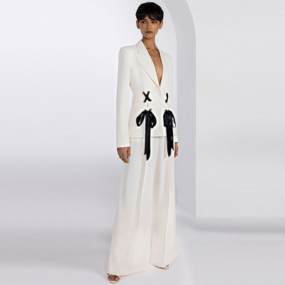 SR2286 Women's Two-Piece Set V-Neck Long Sleeve Sport Jacket and Pants for Formal Spring Outfit