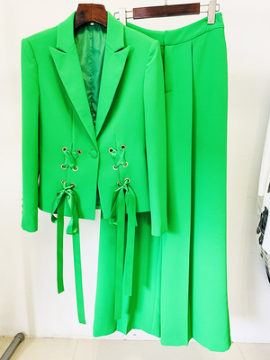 SR2286 Women's Two-Piece Set V-Neck Long Sleeve Sport Jacket and Pants for Formal Spring Outfit
