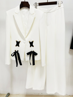 SR2286 Women's Two-Piece Set V-Neck Long Sleeve Sport Jacket and Pants for Formal Spring Outfit