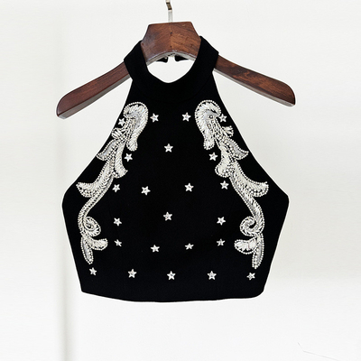 Kimshein SS2332 Summer Black Sexy Two-Piece Evening Dress Set with 100g Fabric Weight Fashion Women's Luxurious Crystal