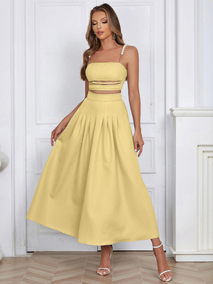 SS2324 Summer Fashion Dress Set Sexy Pearl Strap Top and Elegant Skirt Two-Piece Set for Women Made in Guangdong