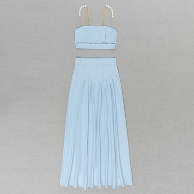 SS2324 Summer Fashion Dress Set Sexy Pearl Strap Top and Elegant Skirt Two-Piece Set for Women Made in Guangdong