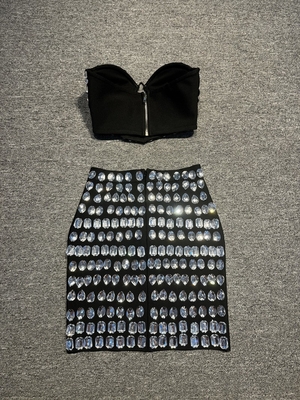 Kimshein SS2311 Fashionable and Elegant Beaded Band Crystal Rhinestone Matching Set for Women Top Length Regular Sleeve