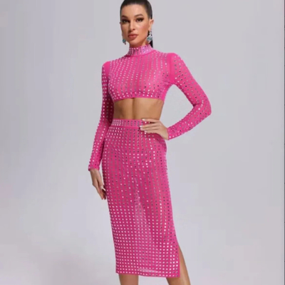 SS2302 Kimshein Fashion Crystal Ball Gown Set for Women Slim Fit Long Pants Party Dress Two-Piece Formal Wear Evening Gown