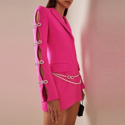 BA2227 Women's Winter Office Jacket Pink Sequin Blazer with Water Drill and Rhinestone No Hood Payment Trade Assurance