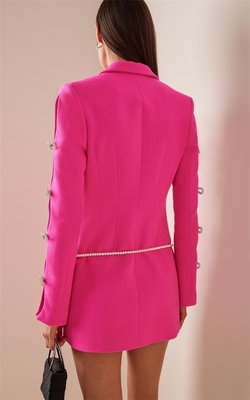 BA2227 Women's Winter Office Jacket Pink Sequin Blazer with Water Drill and Rhinestone No Hood Payment Trade Assurance