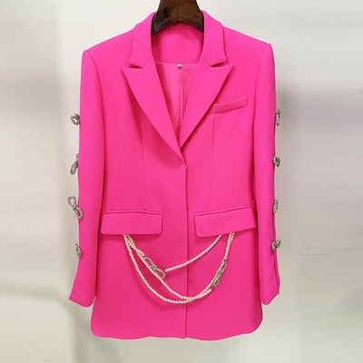 BA2227 Women's Winter Office Jacket Pink Sequin Blazer with Water Drill and Rhinestone No Hood Payment Trade Assurance