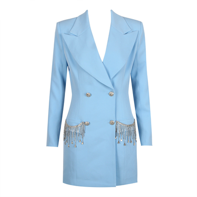 Sexy Role Play Dress BA2217 Women's Formal Luxury Sports Jacket Elegant Blue Mini Jacket Dress Crystal Tight-Fitting Clothing