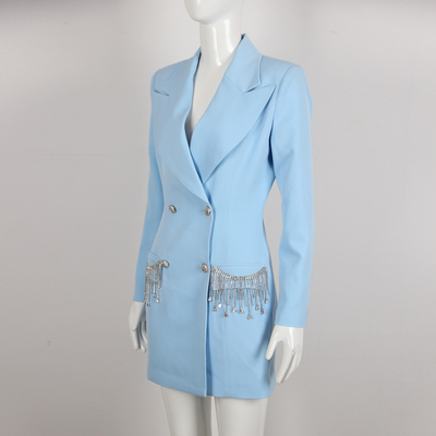 Sexy Role Play Dress BA2217 Women's Formal Luxury Sports Jacket Elegant Blue Mini Jacket Dress Crystal Tight-Fitting Clothing