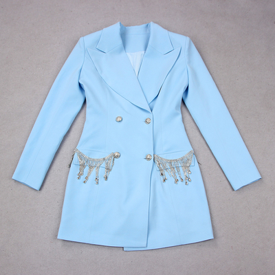 Sexy Role Play Dress BA2217 Women's Formal Luxury Sports Jacket Elegant Blue Mini Jacket Dress Crystal Tight-Fitting Clothing