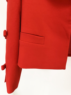 Red Butterfly Bow BA2296 Women's Sports Jacket Suit Elegant Coat Size S-2XL Front Zipper Polyester PU Leather Appearance