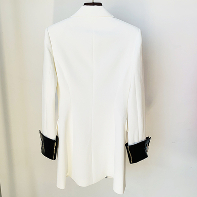 Full Sleeves H3294 Women's White Long Sleeve Patchwork Work Crystal Office Suit Female Sport Jacket with Polyester Lining