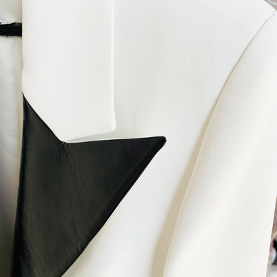 Full Sleeves H3294 Women's White Long Sleeve Patchwork Work Crystal Office Suit Female Sport Jacket with Polyester Lining