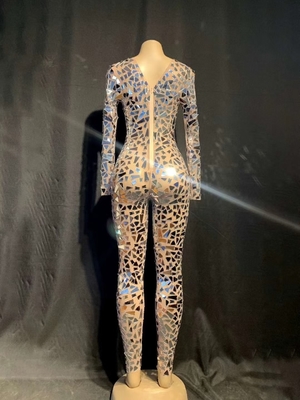 B2B Supply AD1584 Shiny Bodycon Jumpsuit Handmade Crystal Bodysuit Long Sleeve Round Neck Sequin Women's Party Clubwear