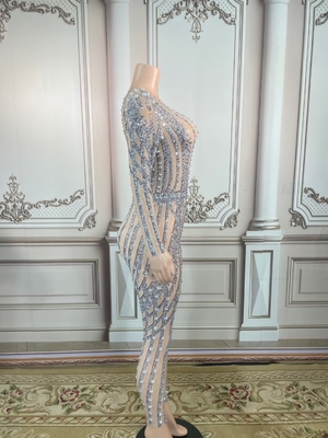 AD1534 Kimshein O-Neck Long Sleeve Tight Jumpsuit for Women Shiny Sequin Decoration and Minimum Order of 1 Piece