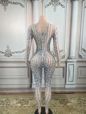 AD1534 Kimshein O-Neck Long Sleeve Tight Jumpsuit for Women Shiny Sequin Decoration and Minimum Order of 1 Piece