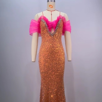 ED2682 Women's Christmas Long Elegant Dress with Sequin Decoration and Needlework Support Perfect in Need of Products