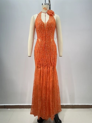ED2708 Elegant Mermaid Backless V-neck Shiny Sexy Party Dress Sleeveless Pleated Sequin Maxi Dress for Women