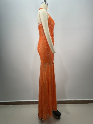 ED2708 Elegant Mermaid Backless V-neck Shiny Sexy Party Dress Sleeveless Pleated Sequin Maxi Dress for Women