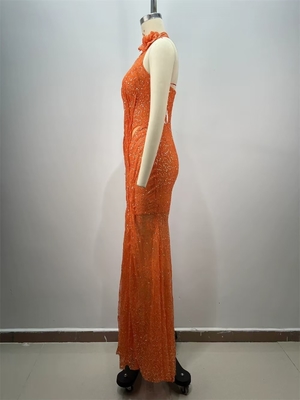 ED2708 Elegant Mermaid Backless V-neck Shiny Sexy Party Dress Sleeveless Pleated Sequin Maxi Dress for Women