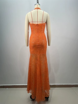 ED2708 Elegant Mermaid Backless V-neck Shiny Sexy Party Dress Sleeveless Pleated Sequin Maxi Dress for Women