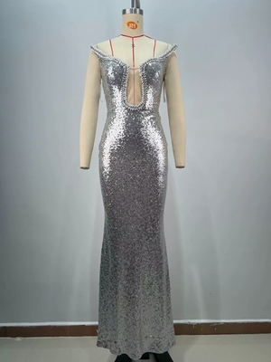 ED2709 Silver Mermaid Dress Elegant Ladies Evening Gown Luxury Wedding Dress Sleeveless Bridal Gown with Silver Glasses