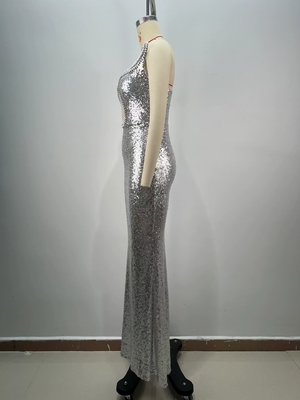 ED2709 Silver Mermaid Dress Elegant Ladies Evening Gown Luxury Wedding Dress Sleeveless Bridal Gown with Silver Glasses