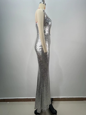 ED2709 Silver Mermaid Dress Elegant Ladies Evening Gown Luxury Wedding Dress Sleeveless Bridal Gown with Silver Glasses