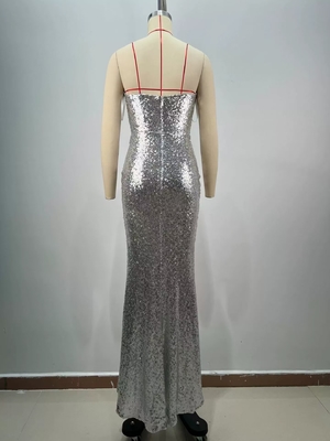 ED2709 Silver Mermaid Dress Elegant Ladies Evening Gown Luxury Wedding Dress Sleeveless Bridal Gown with Silver Glasses