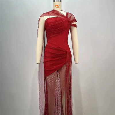 ED2711 End Mesh Evening Dress Sleeveless Ruffled Hem and Sophisticated for Summer Dance Parties