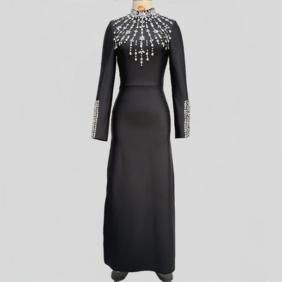 LS2631 Kimshein end Long Sleeve Maxi Crystal Dress for Women Diamond Bandage Dress No Lining No Inner Lining