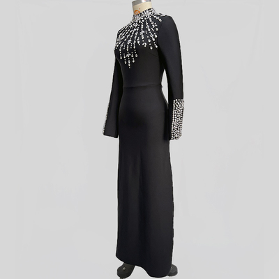 LS2631 Kimshein end Long Sleeve Maxi Crystal Dress for Women Diamond Bandage Dress No Lining No Inner Lining