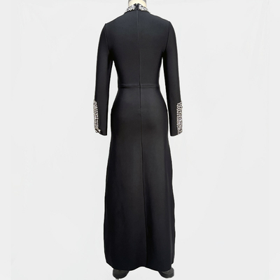 LS2631 Kimshein end Long Sleeve Maxi Crystal Dress for Women Diamond Bandage Dress No Lining No Inner Lining