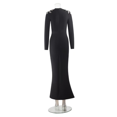 LS2627 Kimshein Women's Sexy Long Sleeve Tight Party Elegant Dress High Slit Crystal Bandage Dress for Nightclub Outfit