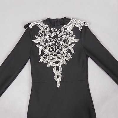 LS2627 Kimshein Women's Sexy Long Sleeve Tight Party Elegant Dress High Slit Crystal Bandage Dress for Nightclub Outfit