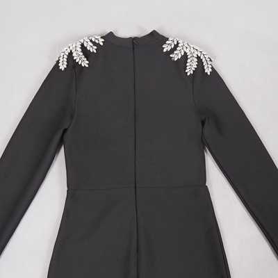 LS2627 Kimshein Women's Sexy Long Sleeve Tight Party Elegant Dress High Slit Crystal Bandage Dress for Nightclub Outfit