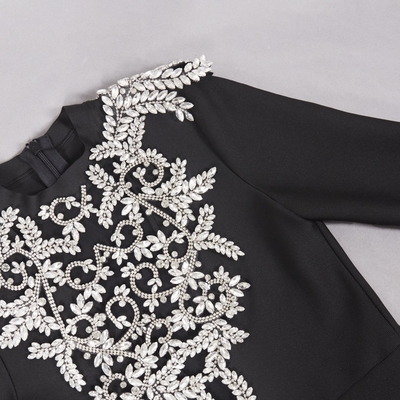 LS2627 Kimshein Women's Sexy Long Sleeve Tight Party Elegant Dress High Slit Crystal Bandage Dress for Nightclub Outfit