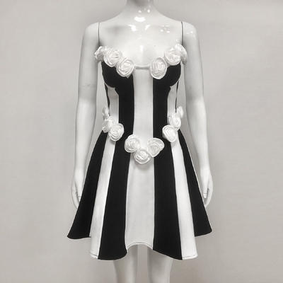 SB3363 Women's Fashion Sexy Mini Birthday Dress with 3D Flowers and Strapless Bandage Dress Mini Skirt Crafted Technique